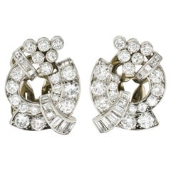 1950
s Mid-Century 3.07 Carats Diamond Platinum Ear-Clip Earrings
