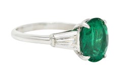 1950's Mid-Century 3.19 Carats Emerald Diamond Platinum Ring