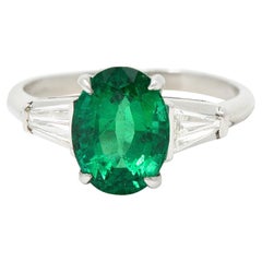 1950's Mid-Century 3.19 Carats Emerald Diamond Platinum Ring