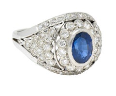 1950's Mid-Century 3.30 Carats Sapphire Diamond Platinum Cluster Band Ring