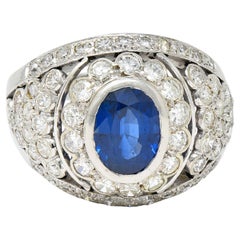 1950's Mid-Century 3.30 Carats Sapphire Diamond Platinum Cluster Band Ring