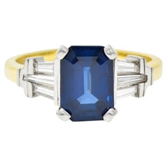 1950's Mid-Century 3.45 Carats Sapphire Diamond Platinum 18 Karat Gold Ring
