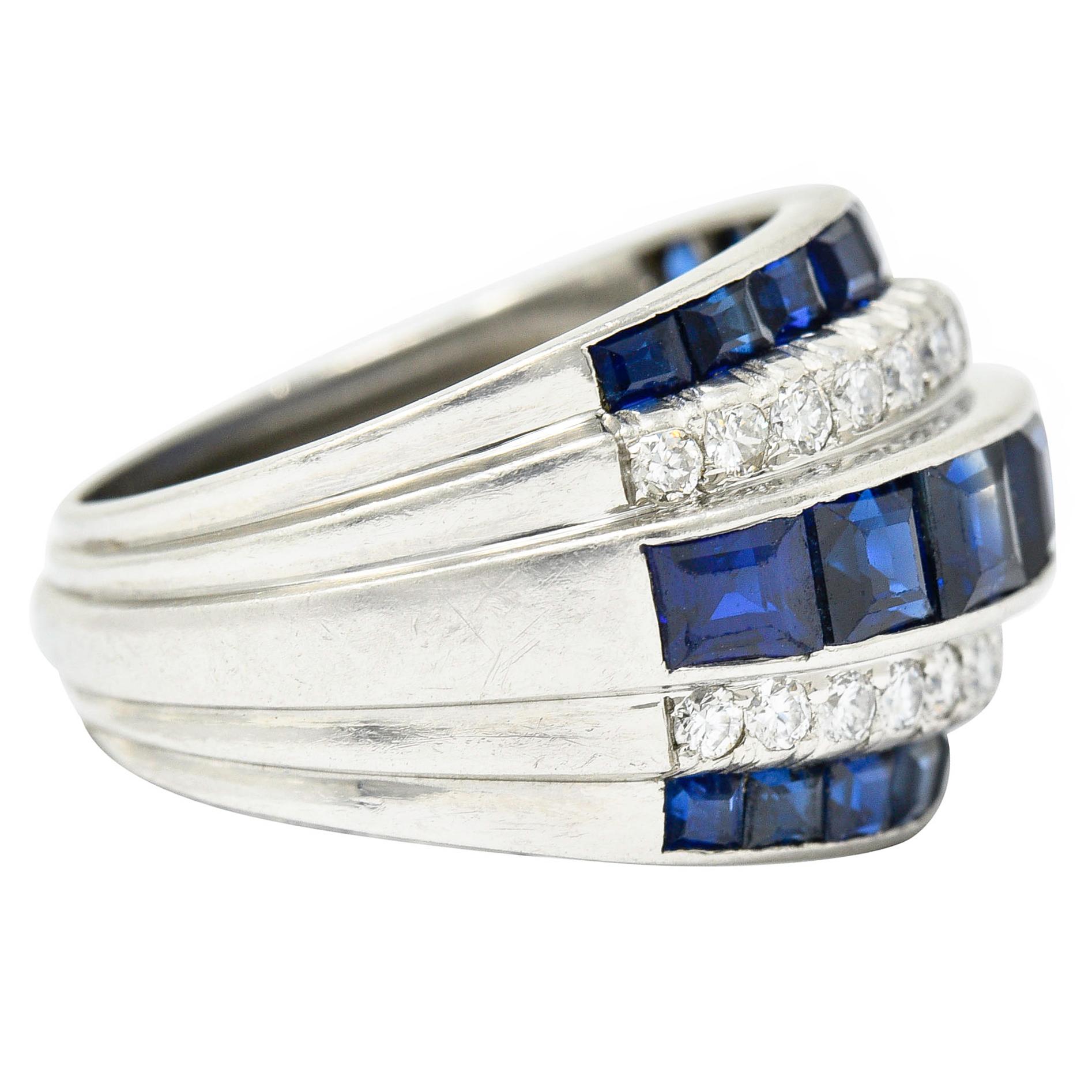Retro 1950's Mid-Century 3.90 Carat Sapphire Diamond Platinum Band Ring