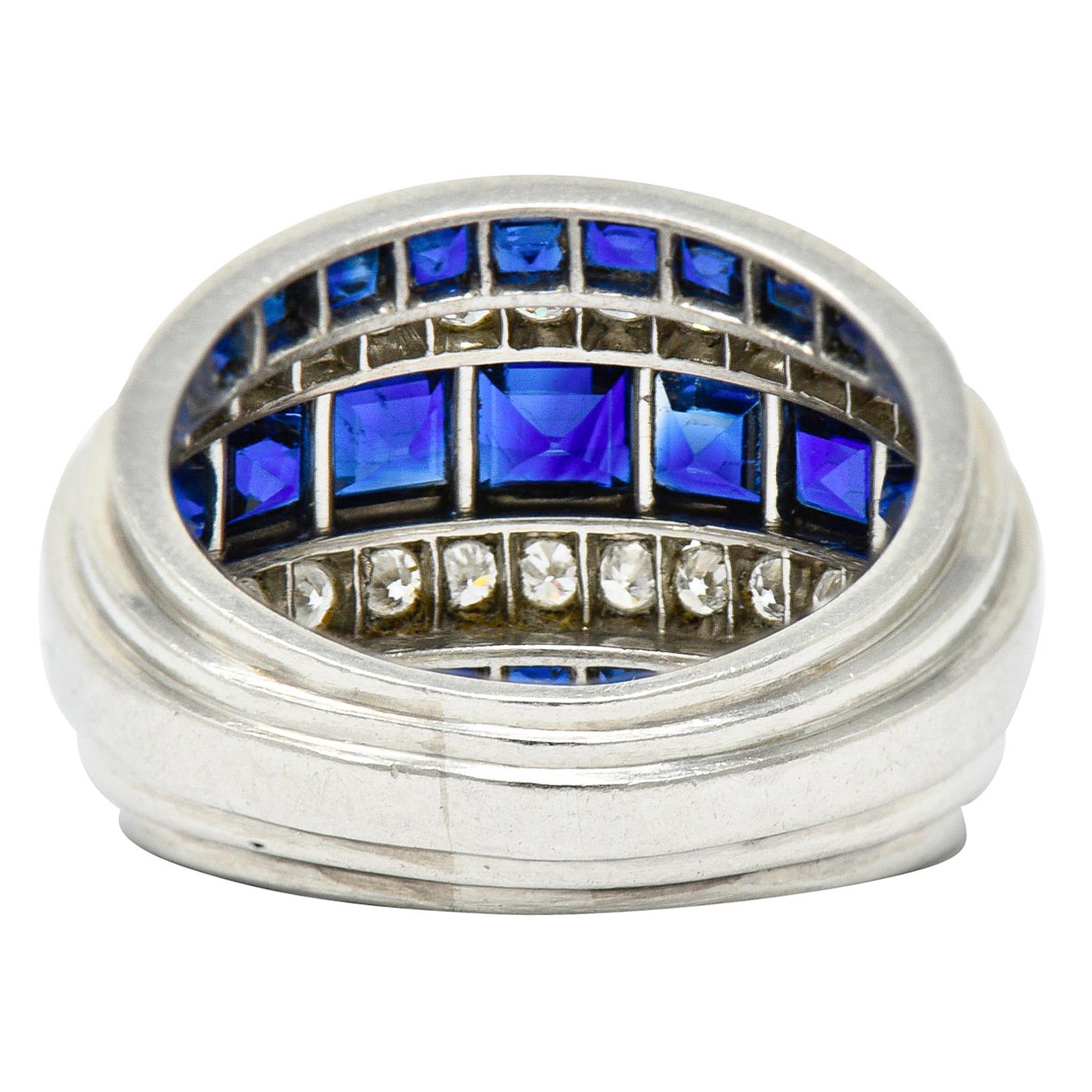 Square Cut 1950's Mid-Century 3.90 Carat Sapphire Diamond Platinum Band Ring