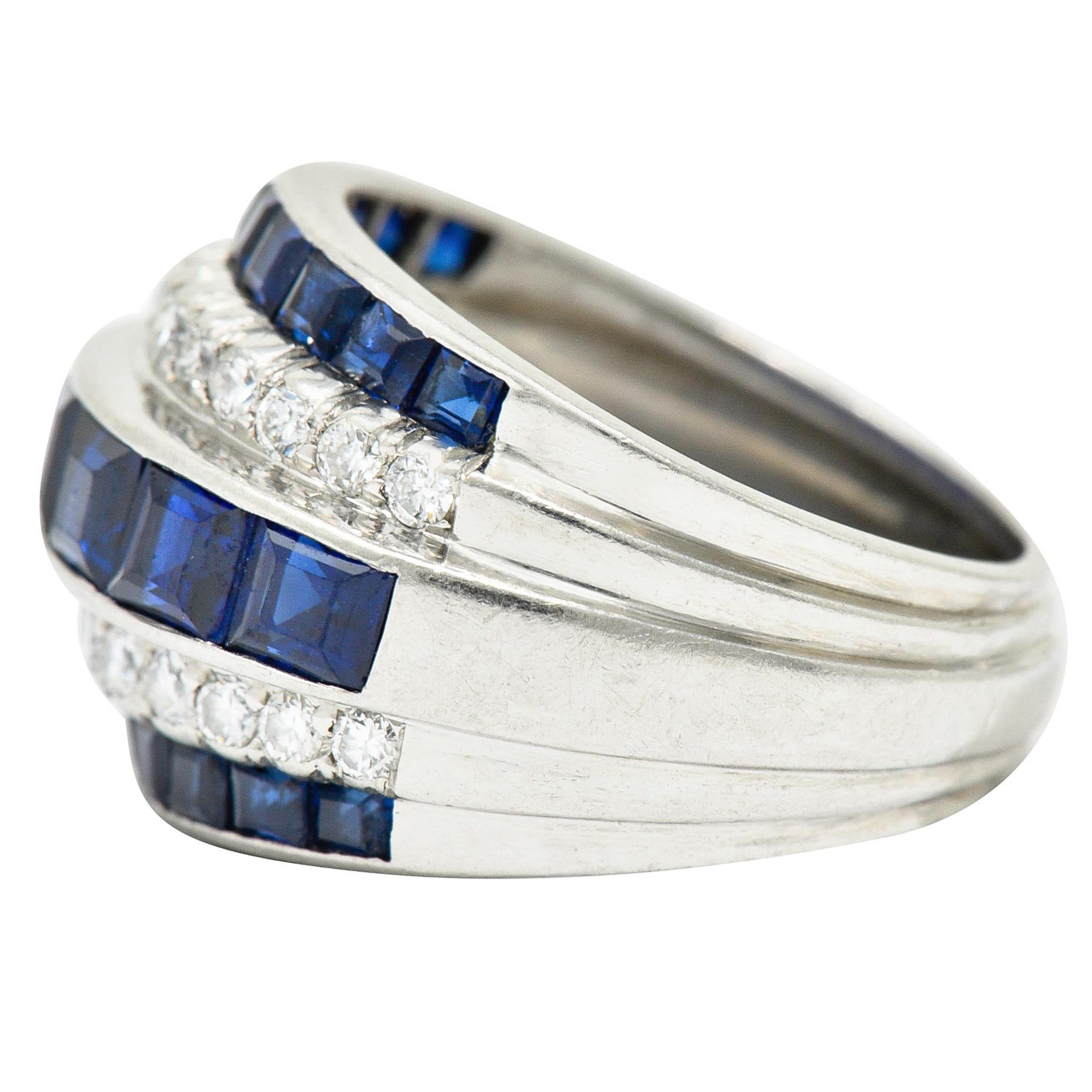 1950's Mid-Century 3.90 Carat Sapphire Diamond Platinum Band Ring In Excellent Condition In Philadelphia, PA