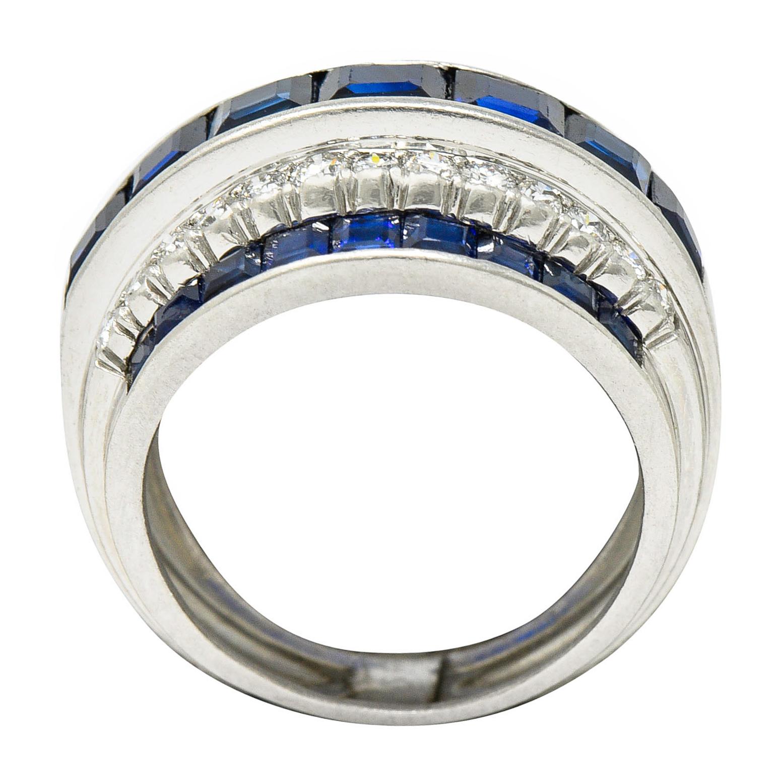 Women's or Men's 1950's Mid-Century 3.90 Carat Sapphire Diamond Platinum Band Ring