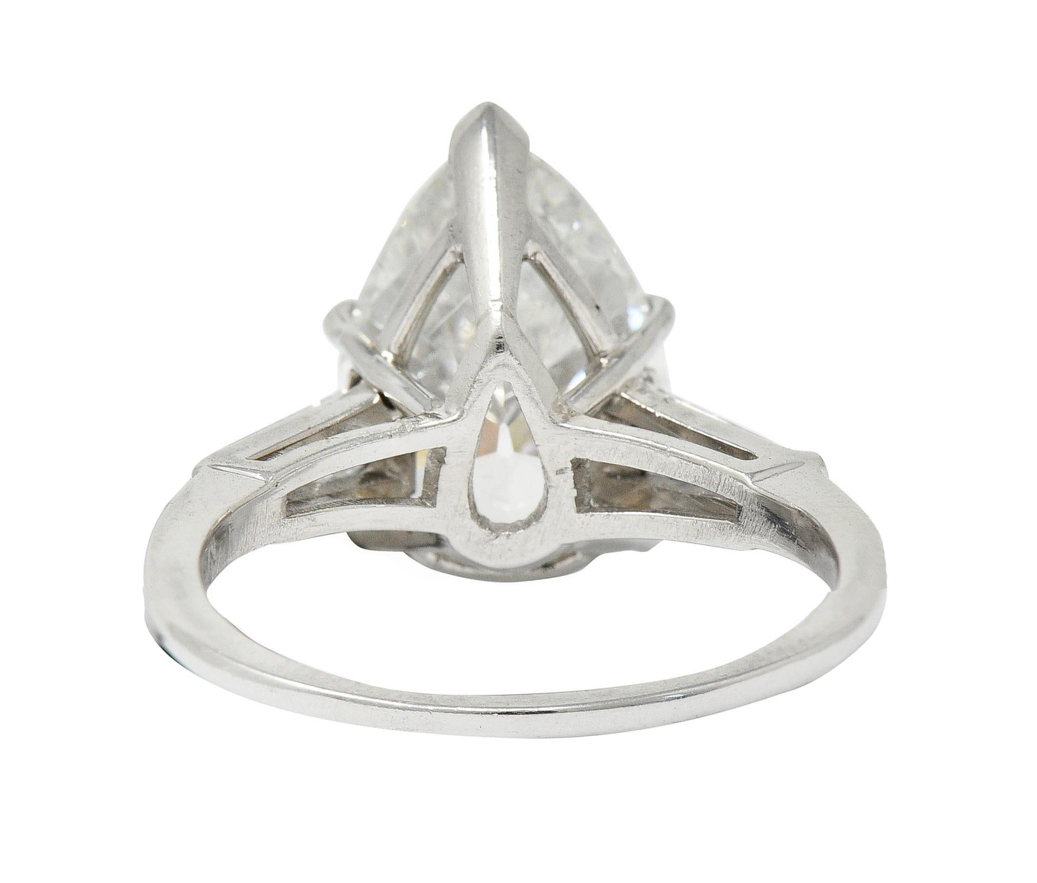 1950's Mid-Century 4.39 Carats Pear Cut Diamond Platinum Engagement Ring GIA In Excellent Condition In Philadelphia, PA