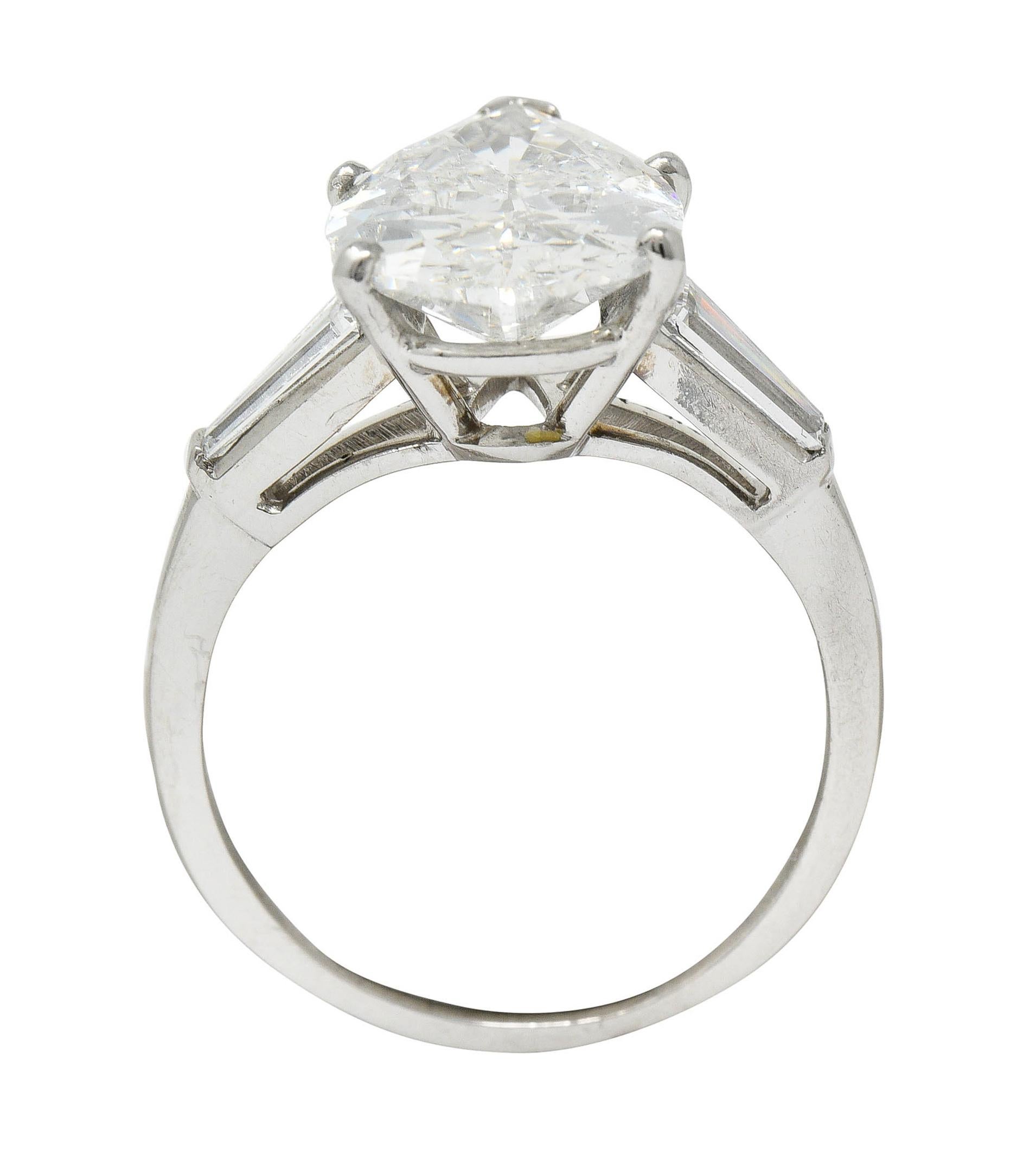 1950's Mid-Century 4.39 Carats Pear Cut Diamond Platinum Engagement Ring GIA 3
