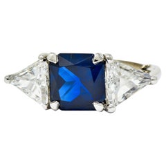 1950
s Mid-Century 4.59 Carat No Heat Sapphire Diamond Platinum Three Stone Ring