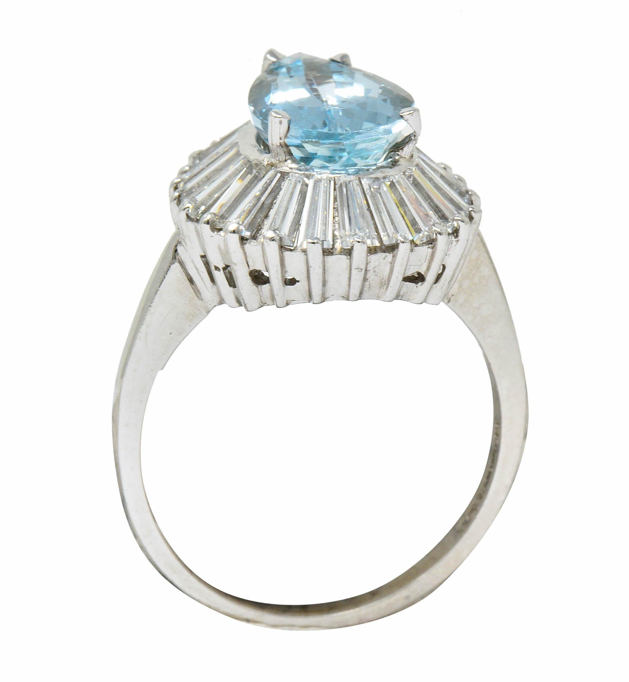 1950's Mid-Century 4.61 Carats Aquamarine Diamond Platinum Ballerina Halo Ring 1