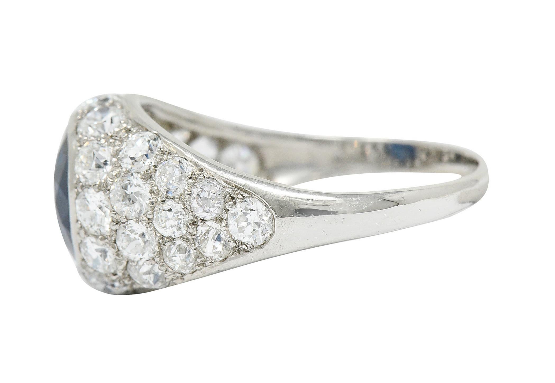 1950's Mid-Century 5.09 Carats No Heat Sapphire Diamond Platinum Bombe Ring In Excellent Condition In Philadelphia, PA