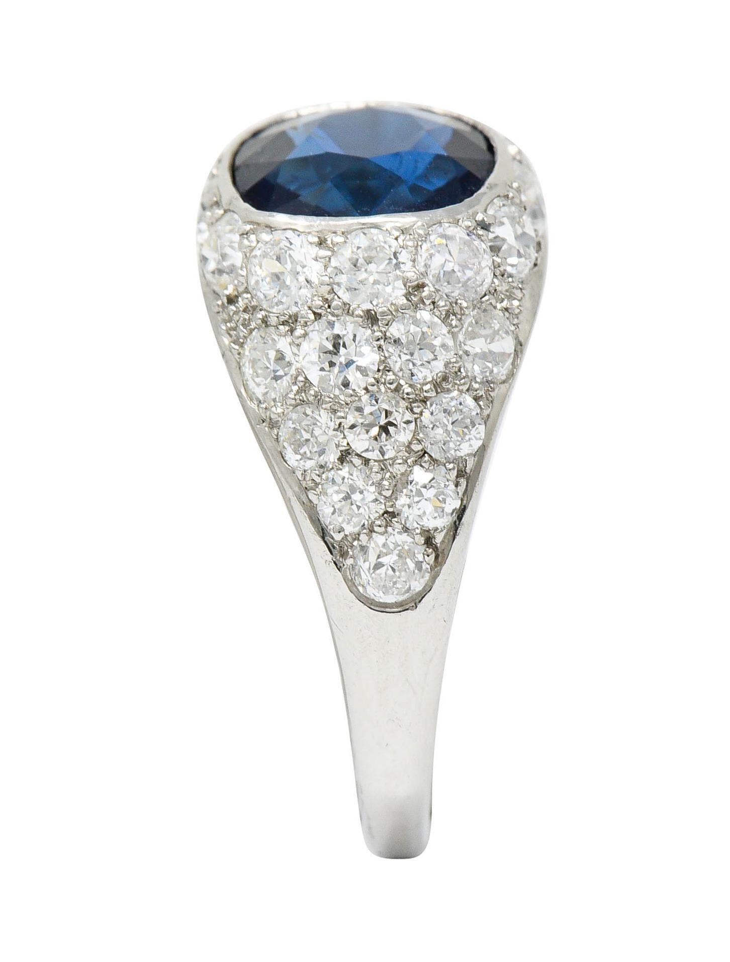 1950's Mid-Century 5.09 Carats No Heat Sapphire Diamond Platinum Bombe Ring 3