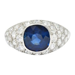 1950
s Mid-Century 5.09 Carats No Heat Sapphire Diamond Platinum Bombe Ring