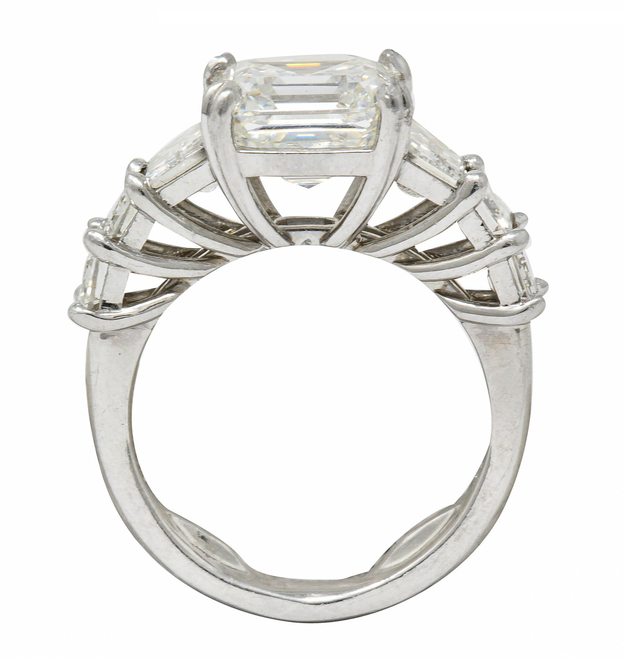 1950s Midcentury 5.90 Carat Asscher Diamond Platinum Engagement Ring GIA 4