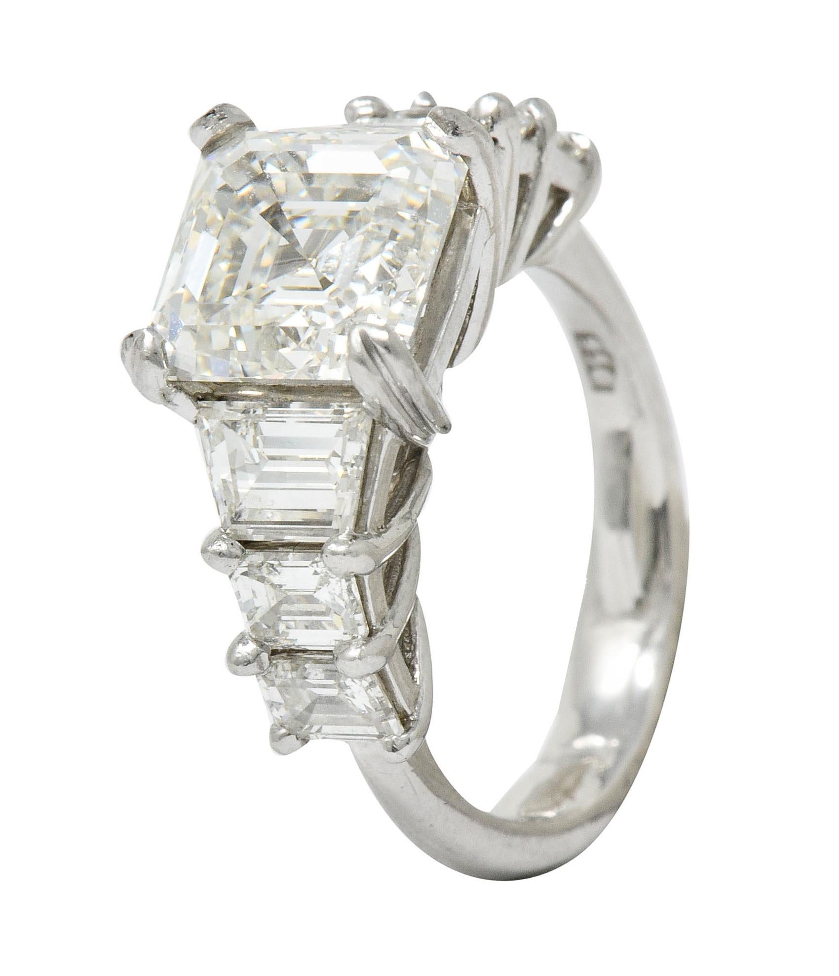 1950s Midcentury 5.90 Carat Asscher Diamond Platinum Engagement Ring GIA 5