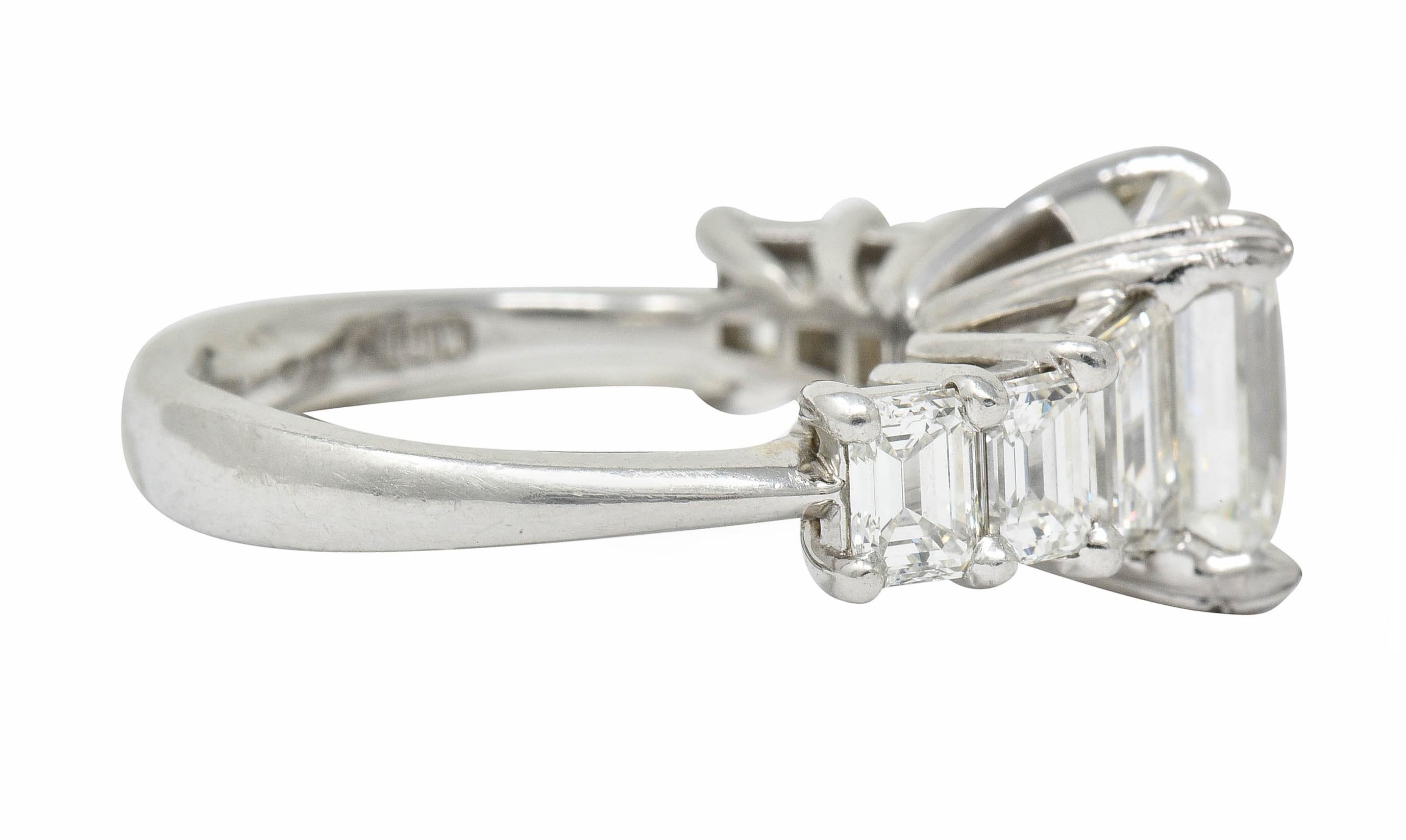 Retro 1950s Midcentury 5.90 Carat Asscher Diamond Platinum Engagement Ring GIA