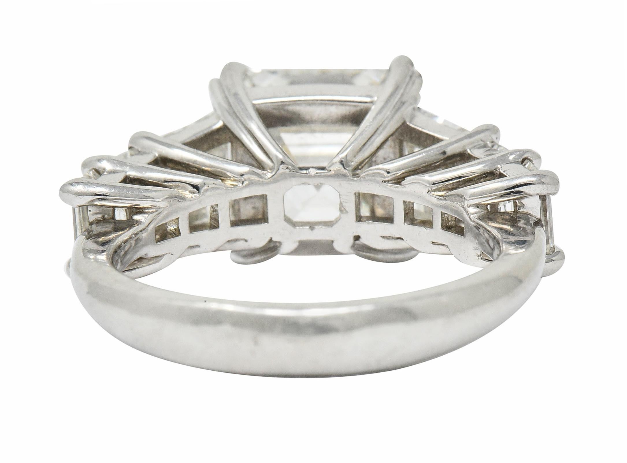 Asscher Cut 1950s Midcentury 5.90 Carat Asscher Diamond Platinum Engagement Ring GIA