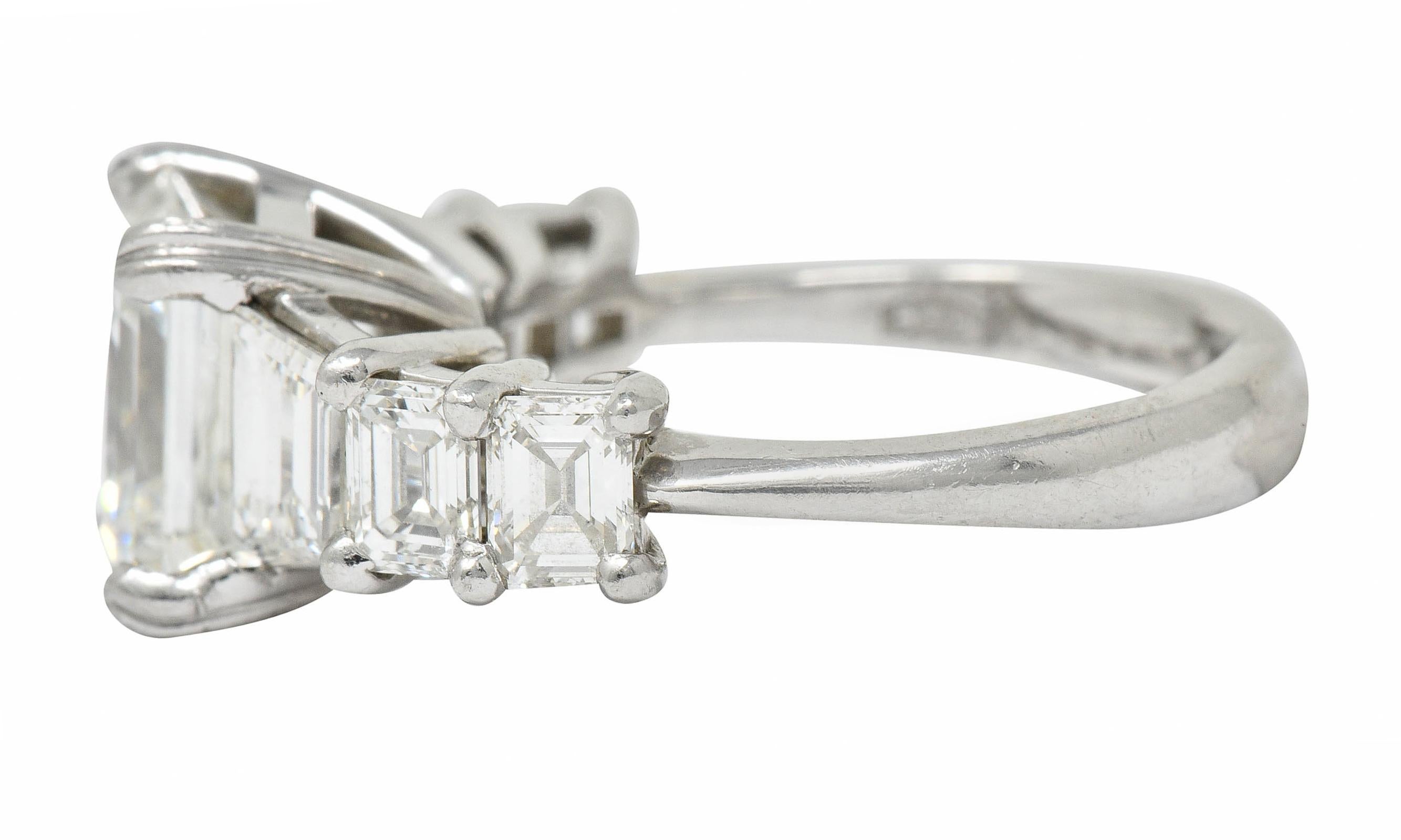 1950s Midcentury 5.90 Carat Asscher Diamond Platinum Engagement Ring GIA In Excellent Condition In Philadelphia, PA