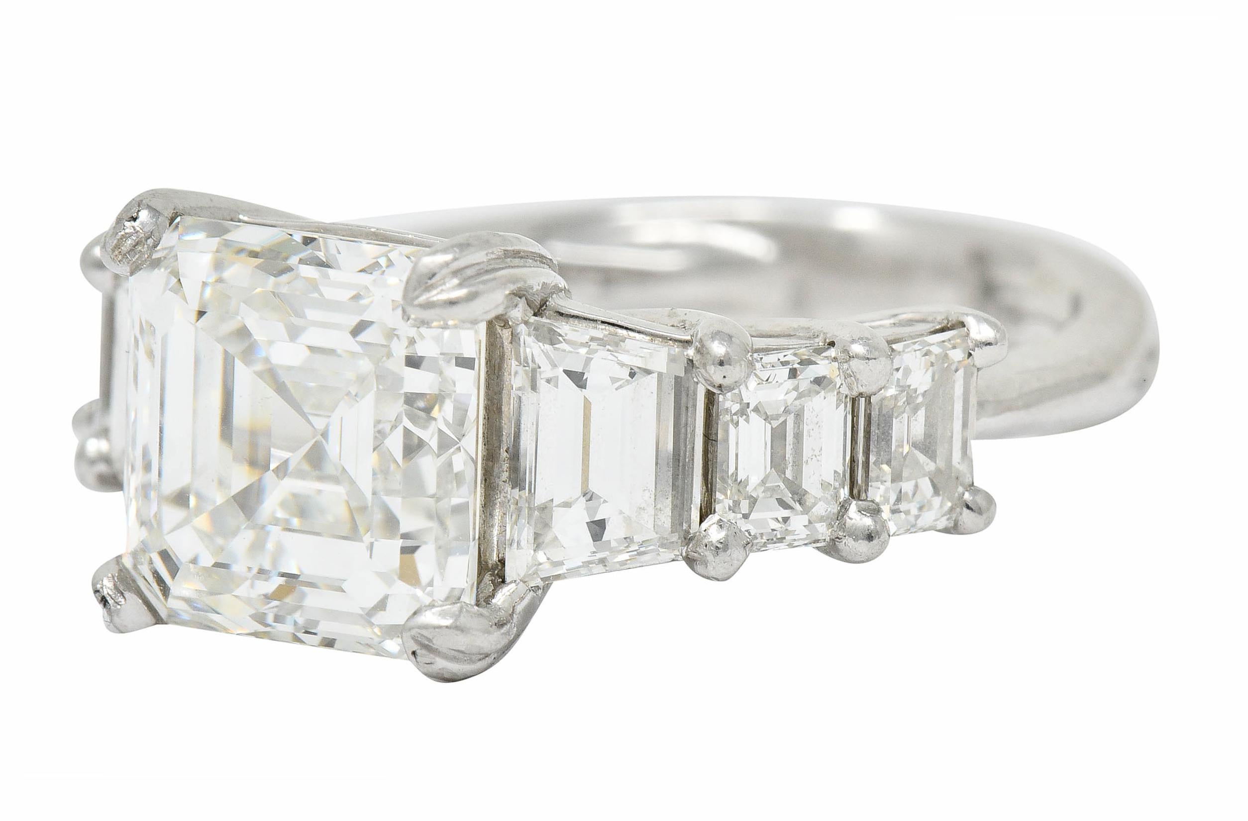 Women's or Men's 1950s Midcentury 5.90 Carat Asscher Diamond Platinum Engagement Ring GIA
