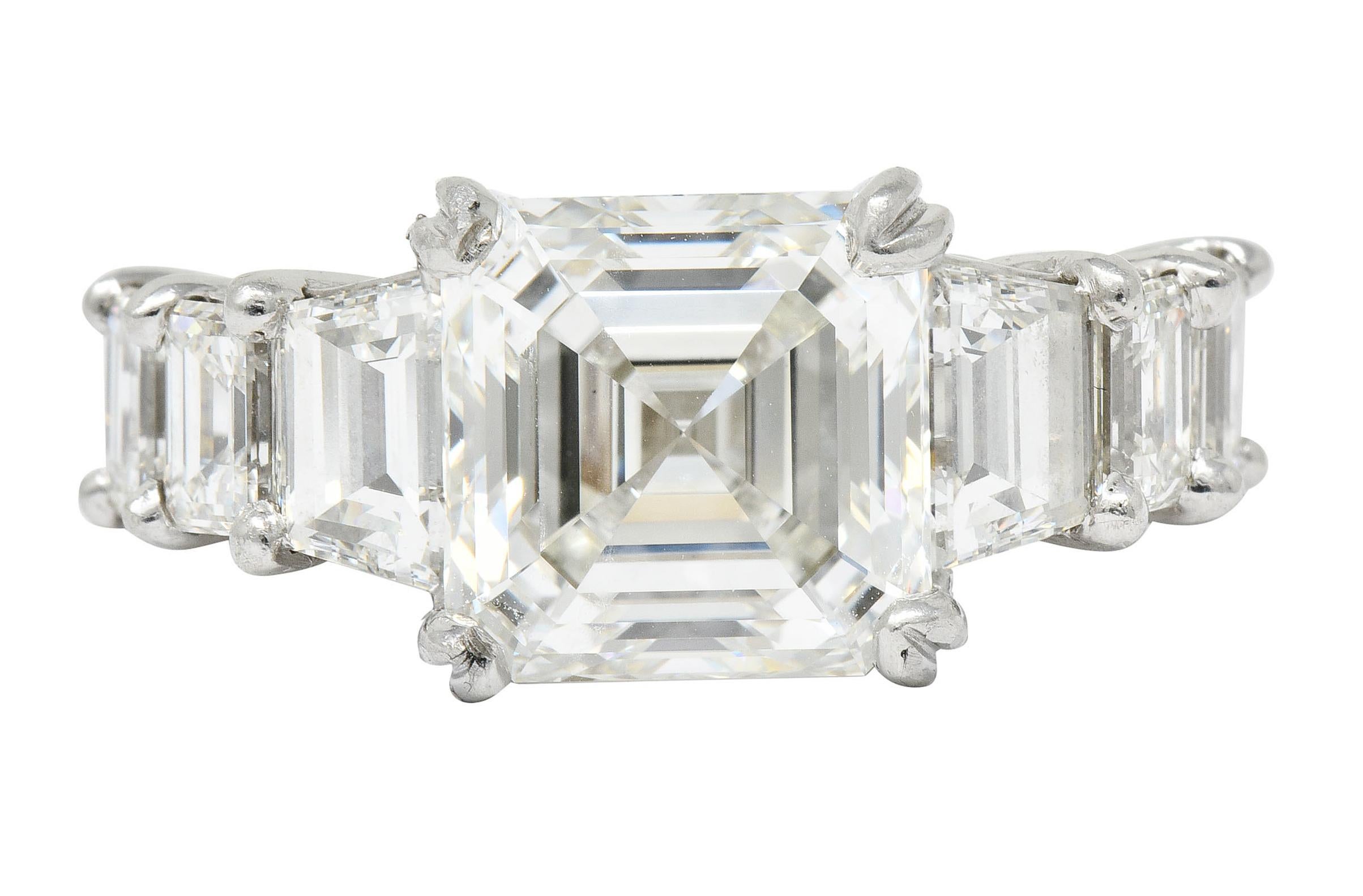 1950s Midcentury 5.90 Carat Asscher Diamond Platinum Engagement Ring GIA 1