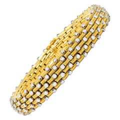 1950's Mid-Century 6.50 Carats Diamond 18 Karat Gold Ribbed Link Bracelet