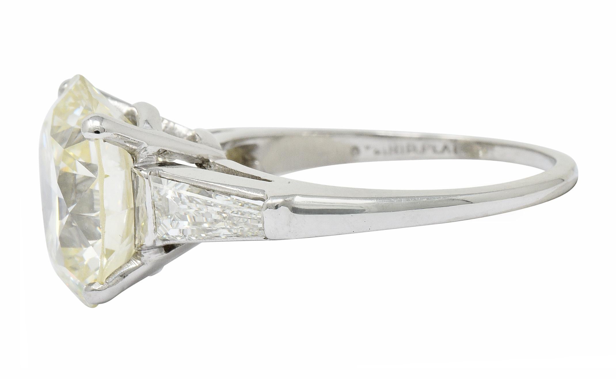 1950s Midcentury 8.23 Carat Diamond Platinum Engagement Ring GIA 1