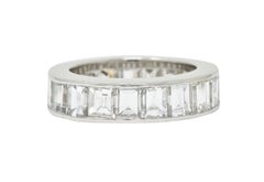 1950s Midcentury 8.50 Carat Step Diamond Platinum Eternity Band Unisex Ring