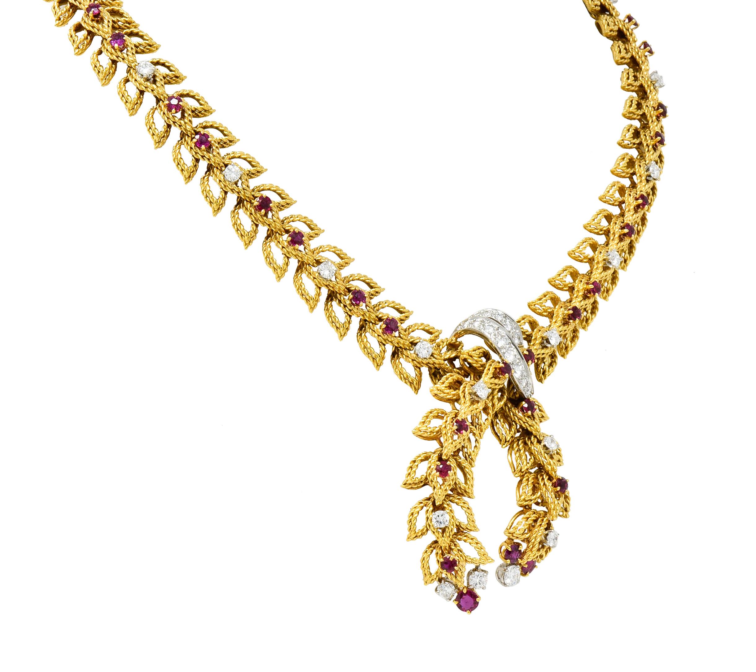 Brilliant Cut 1950s Midcentury 8.91 Carat Diamond Ruby Platinum 18 Karat Gold Link Necklace
