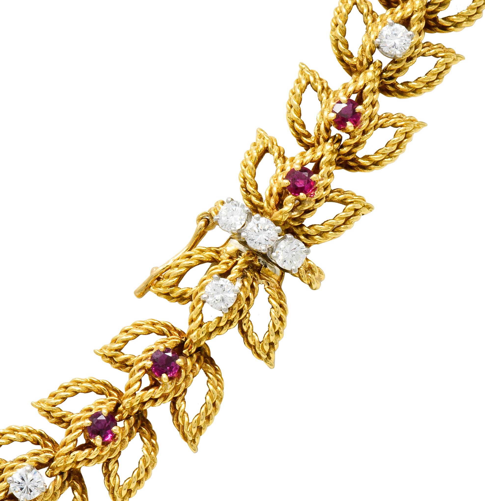 Women's or Men's 1950s Midcentury 8.91 Carat Diamond Ruby Platinum 18 Karat Gold Link Necklace