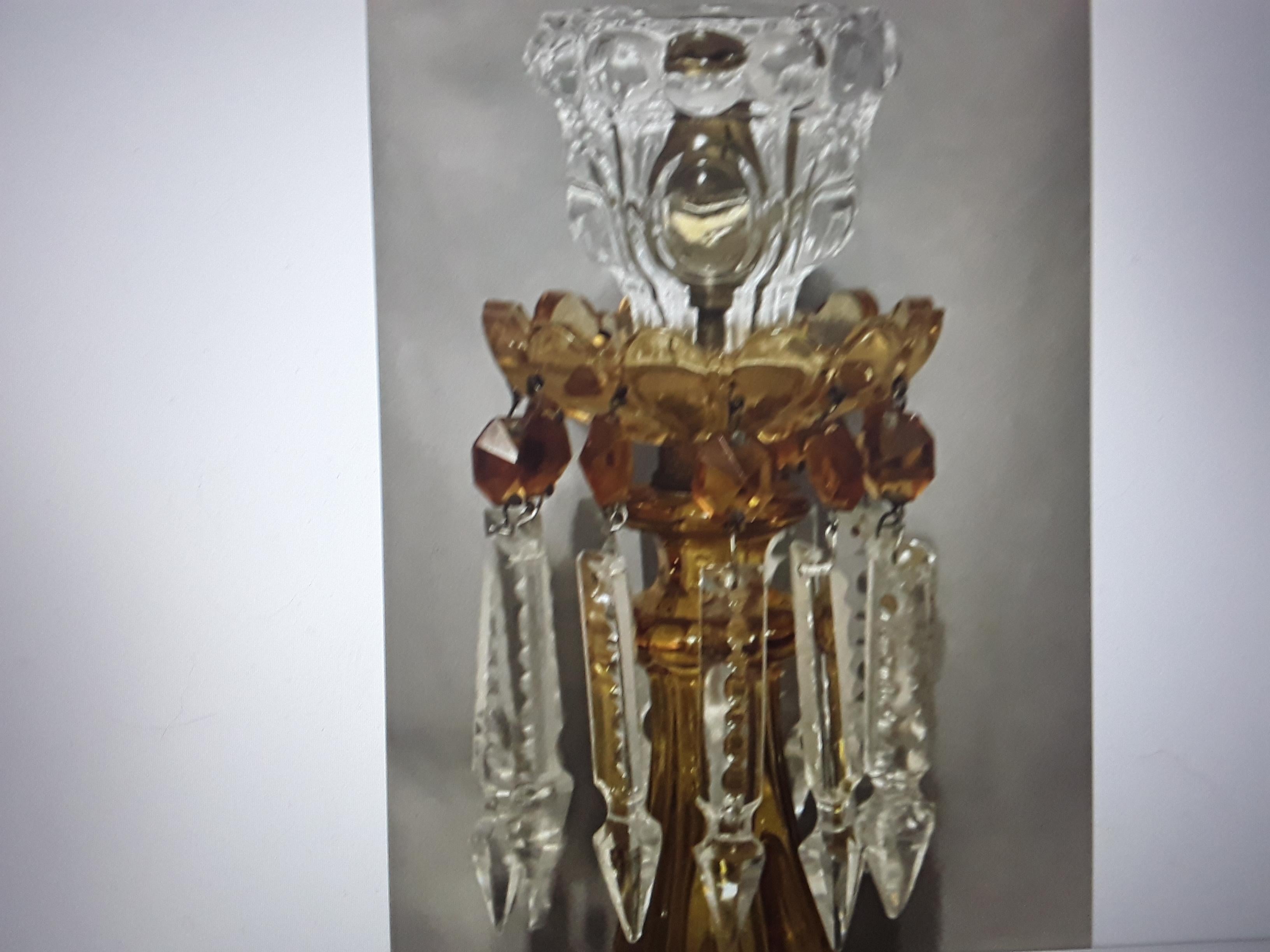 1950s Mid Century Amber Crystal Baccarat France Candle Holder/ Candle Lamp en vente 3