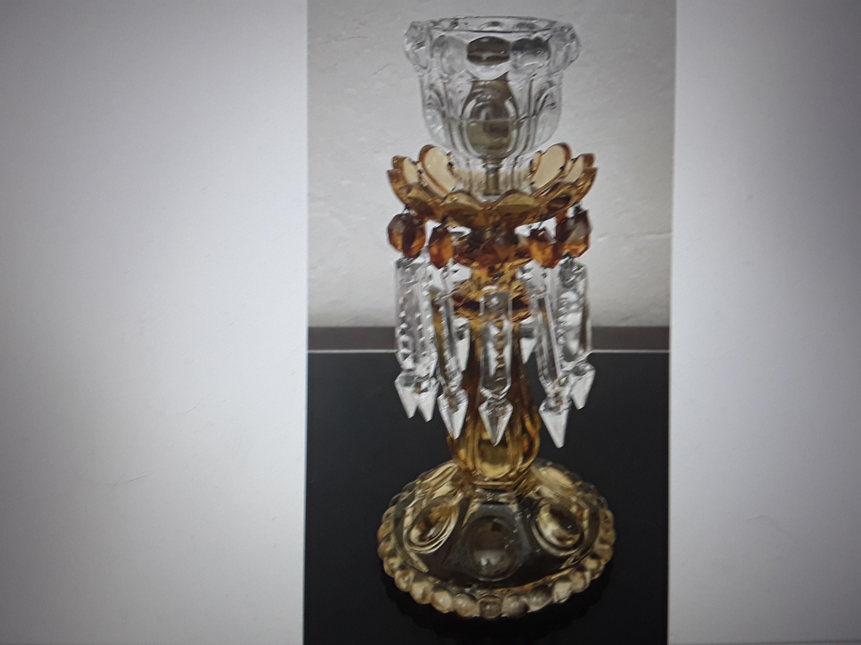 Stunning 1950's Mid Century Crystal Amber Tone Candle Holder by Baccarat France. Nice piece for the collection.