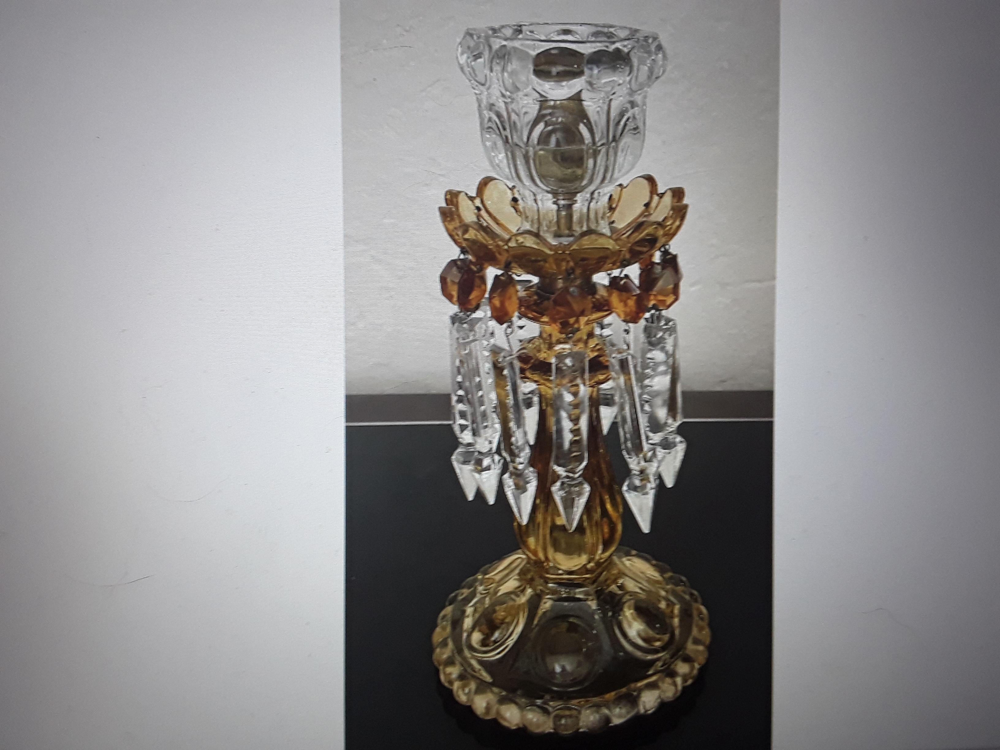 French 1950s Mid Century Amber Crystal Baccarat France Candle Holder/ Candle Lamp For Sale