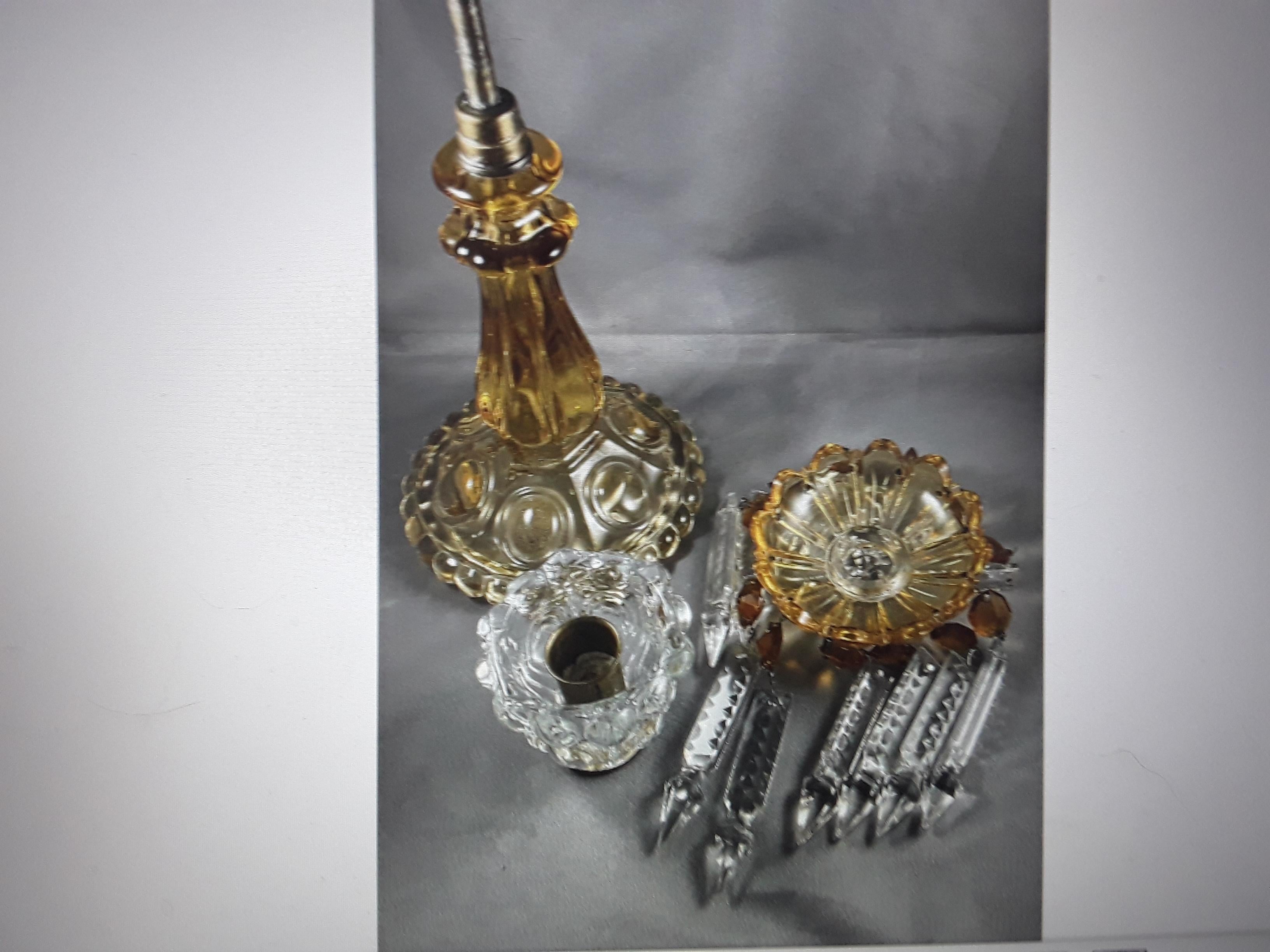 1950s Mid Century Amber Crystal Baccarat France Candle Holder/ Candle Lamp Bon état - En vente à Opa Locka, FL