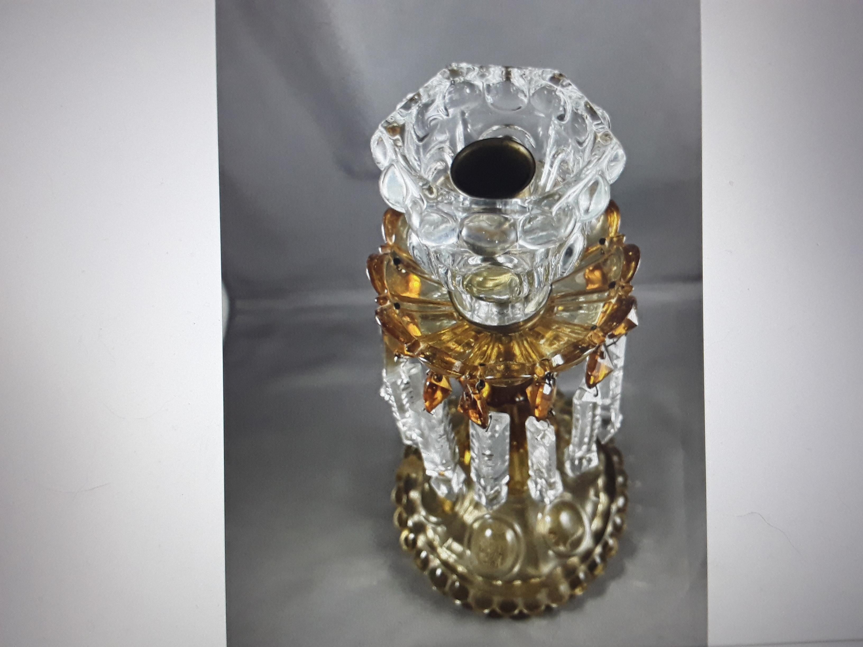 Milieu du XXe siècle 1950s Mid Century Amber Crystal Baccarat France Candle Holder/ Candle Lamp en vente