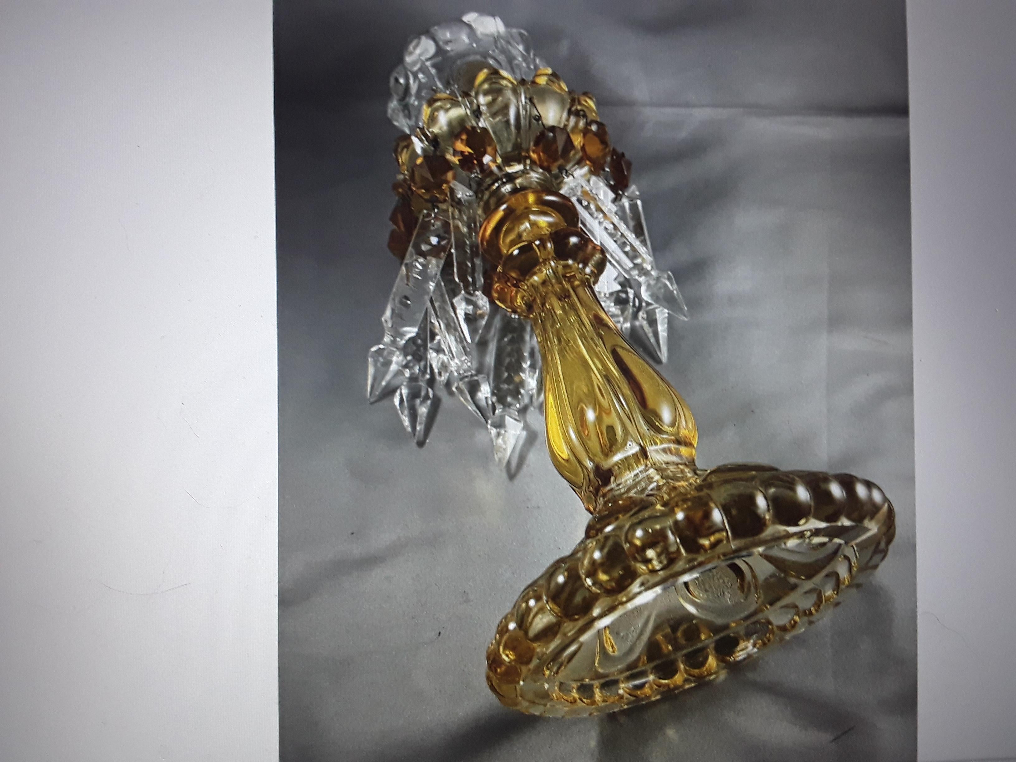 1950s Mid Century Amber Crystal Baccarat France Candle Holder/ Candle Lamp en vente 2