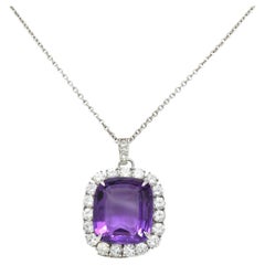 1950's Mid-Century Amethyst Diamond Platinum Enhancer Pendant Brooch Necklace