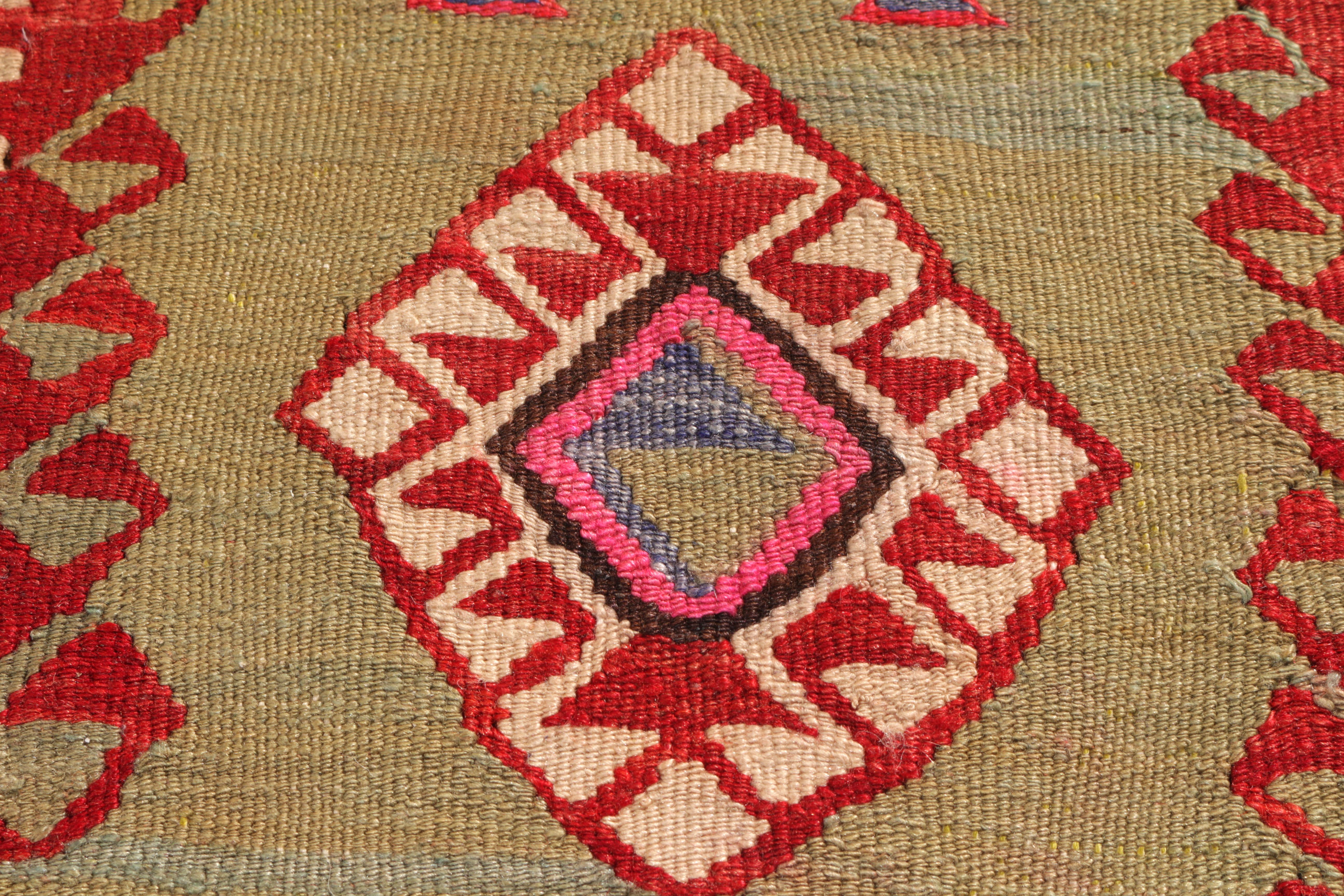 Turkish 1950s Midcentury Anatolian Rug Red Green Vintage Tribal Runner by Rug & Kilim For Sale