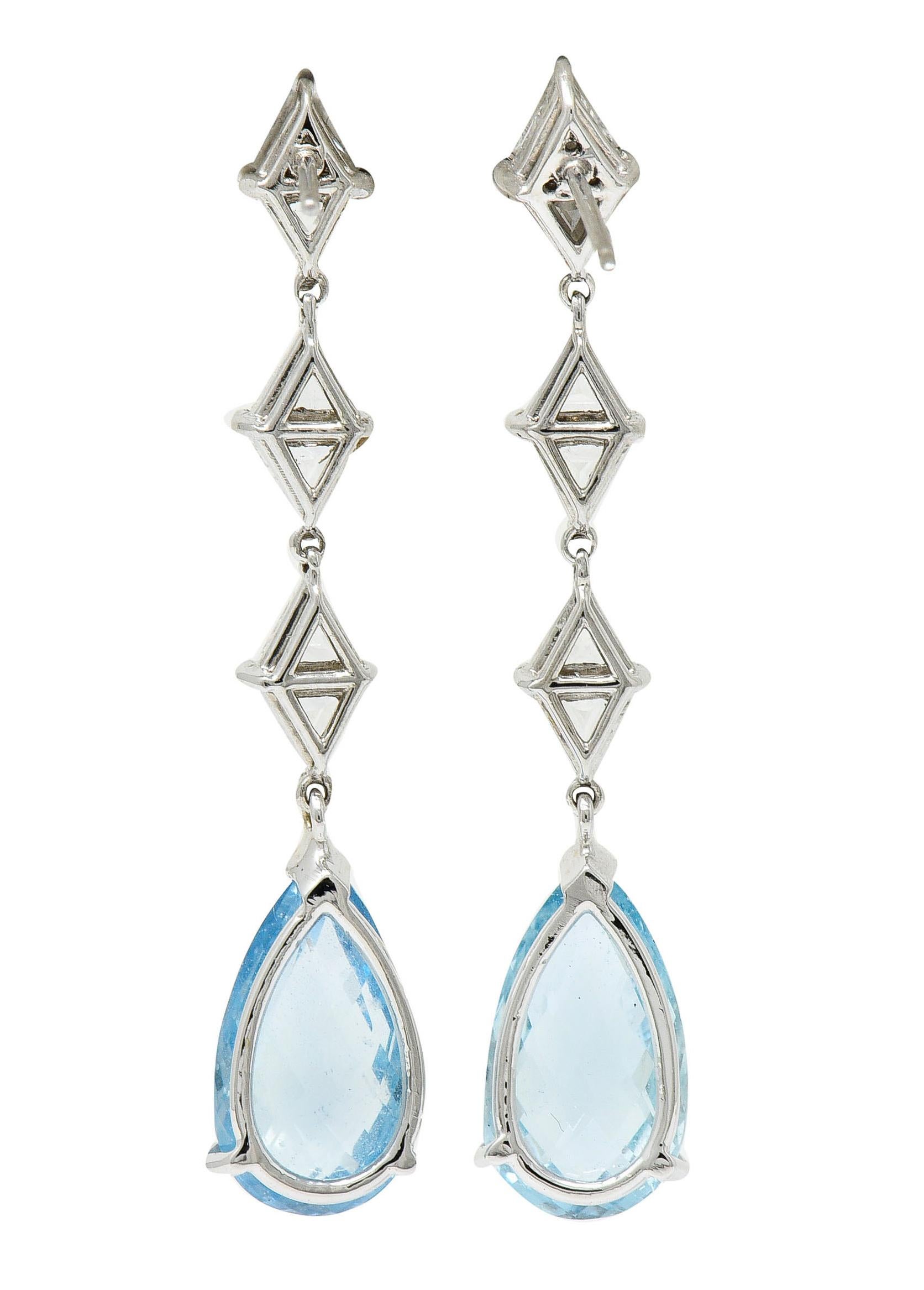 Retro 1950's Mid-Century Aquamarine 1.80 Carats Diamond Platinum Drop Earrings