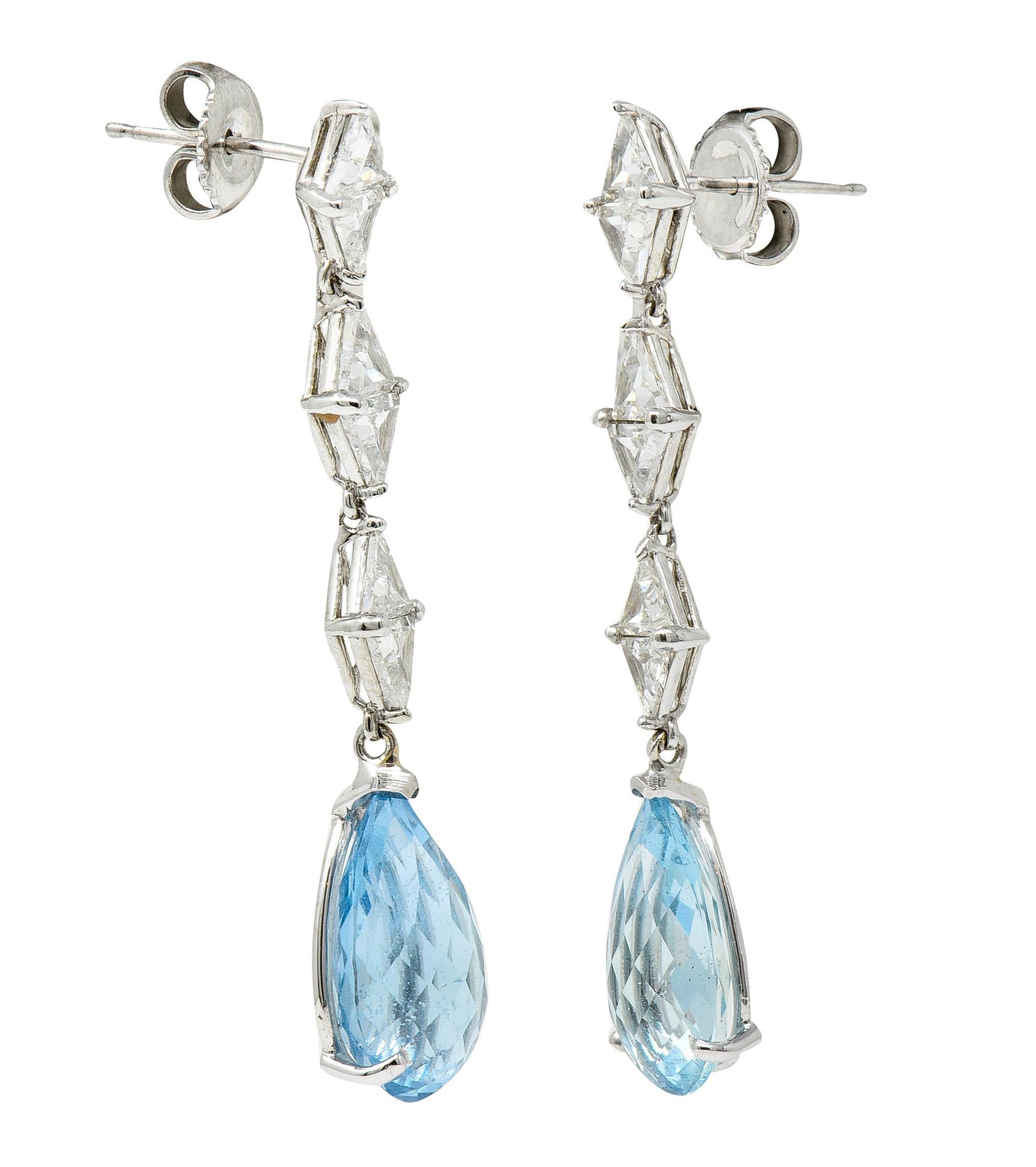 1950's Mid-Century Aquamarine 1.80 Carats Diamond Platinum Drop Earrings In Excellent Condition In Philadelphia, PA