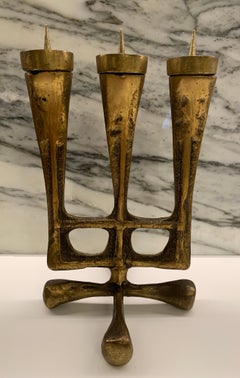 1950s Mid Century Austrian Brutalist Solid Cast Brass Candleholder or Candelabra