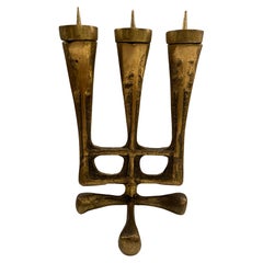 1950s Mid Century Austrian Brutalist Solid Cast Brass Candleholder or Candelabra