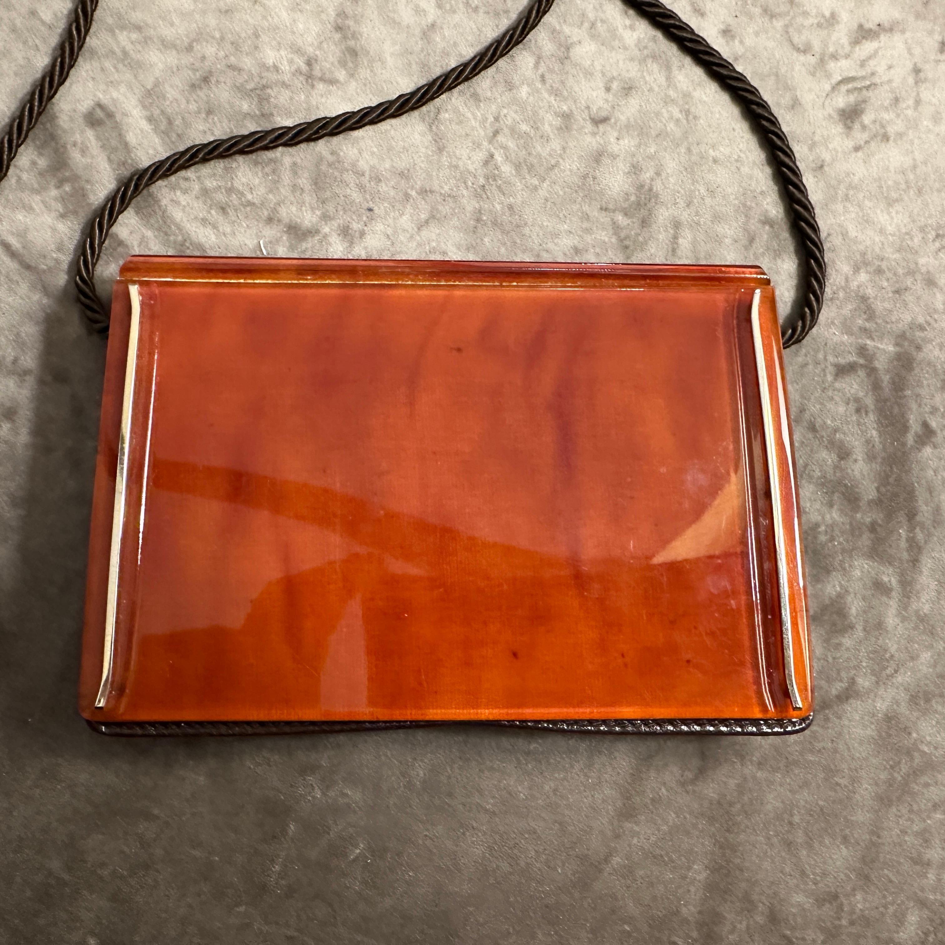 1950s Mid-Century Bakelite and Brass Italian Shoulder Mini Bag For Sale 5