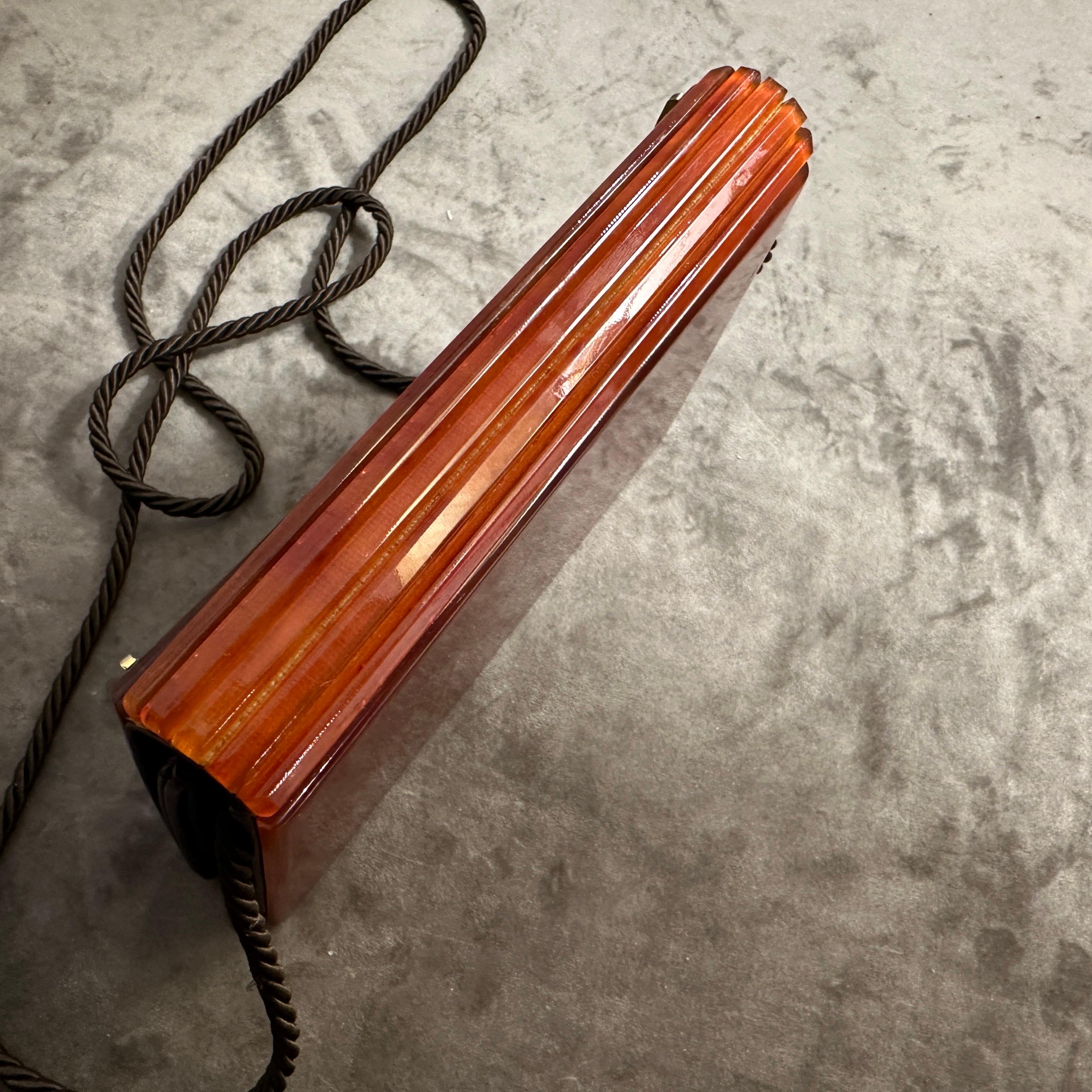 Red 1950s Mid-Century Bakelite and Brass Italian Shoulder Mini Bag For Sale