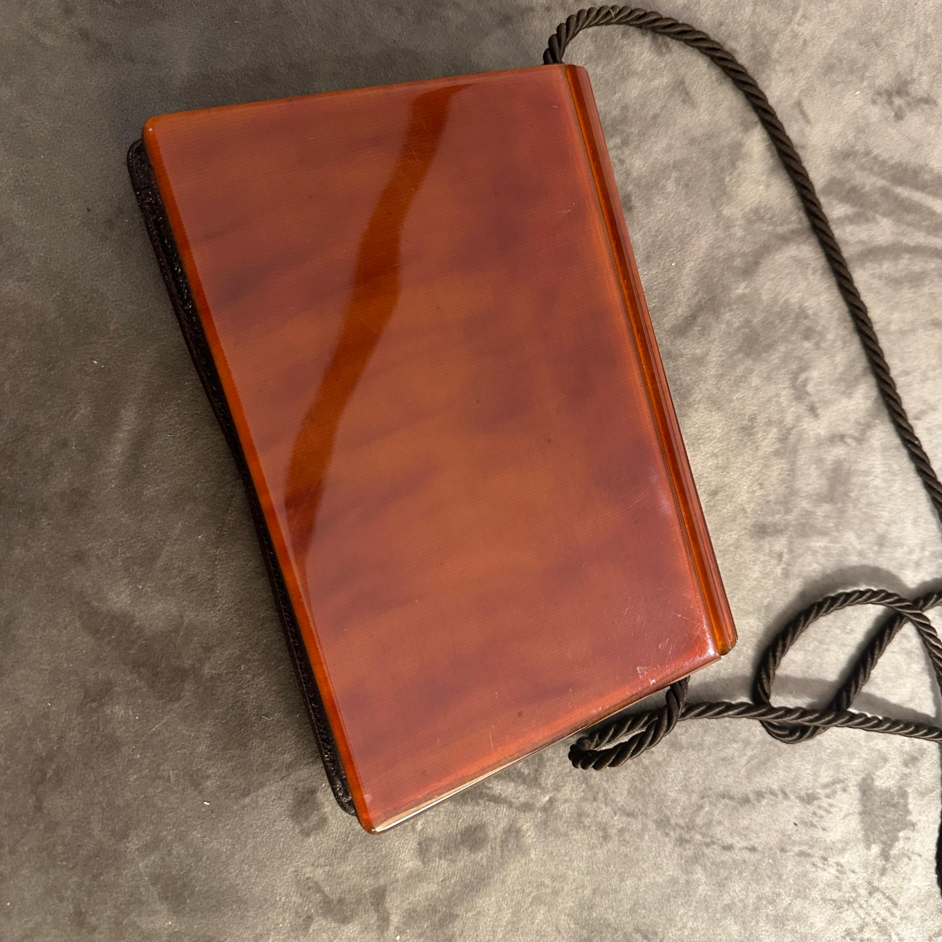 Women's or Men's 1950s Mid-Century Bakelite and Brass Italian Shoulder Mini Bag For Sale