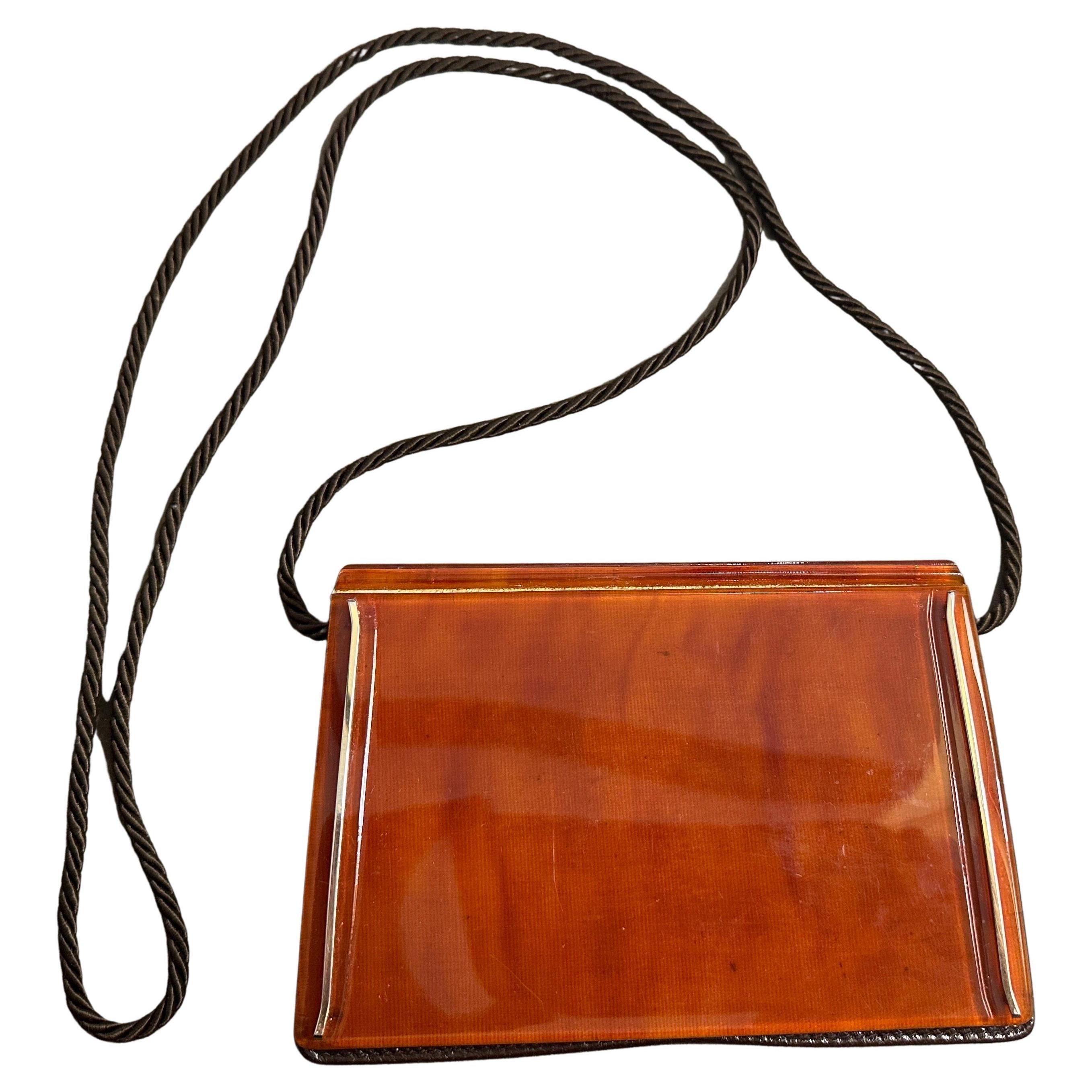 1950s Mid-Century Bakelite and Brass Italian Shoulder Mini Bag For Sale