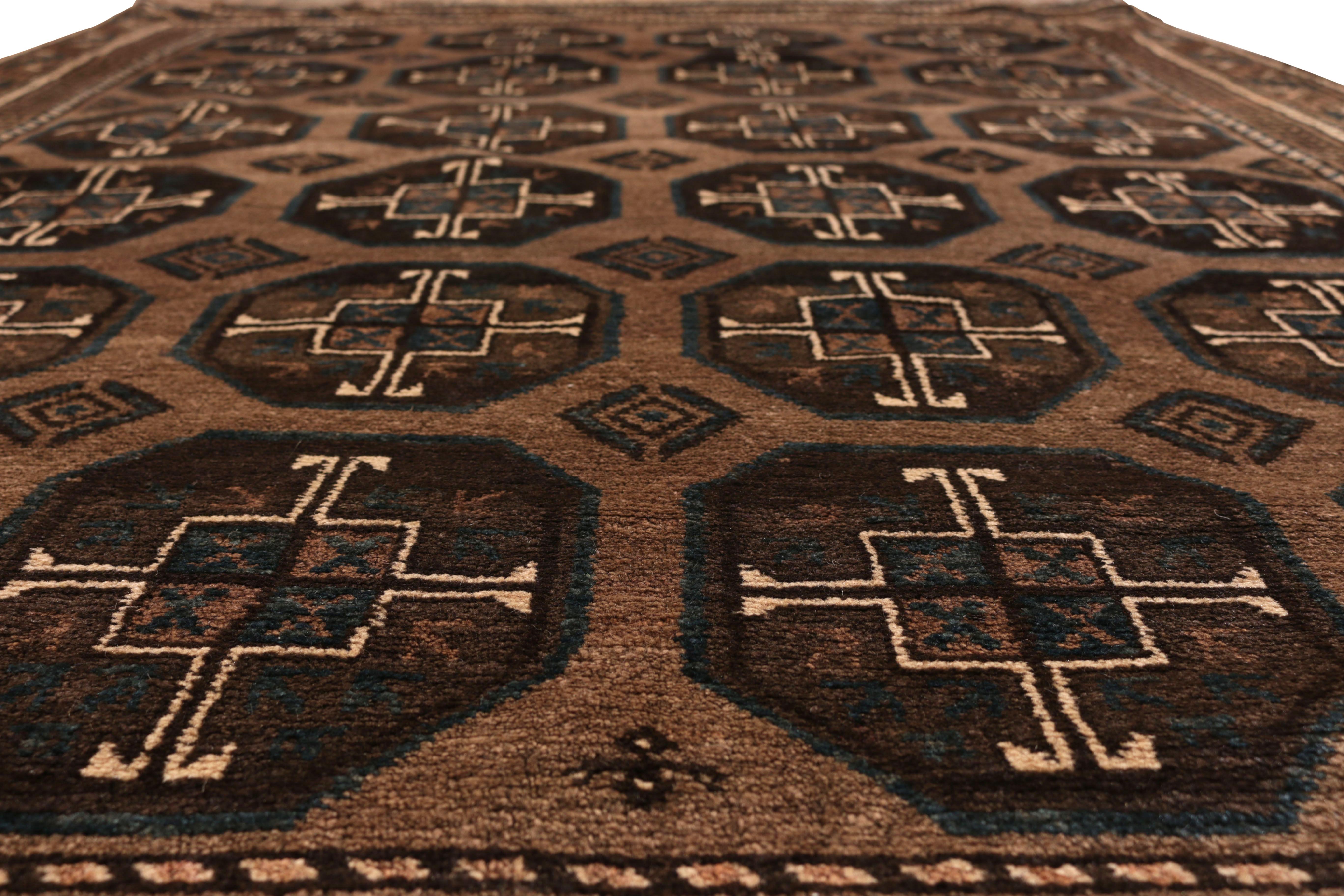 Hand-Knotted 1950s Midcentury Baluch Rug Geometric Persian Tribal Pattern by Rug & Kilim