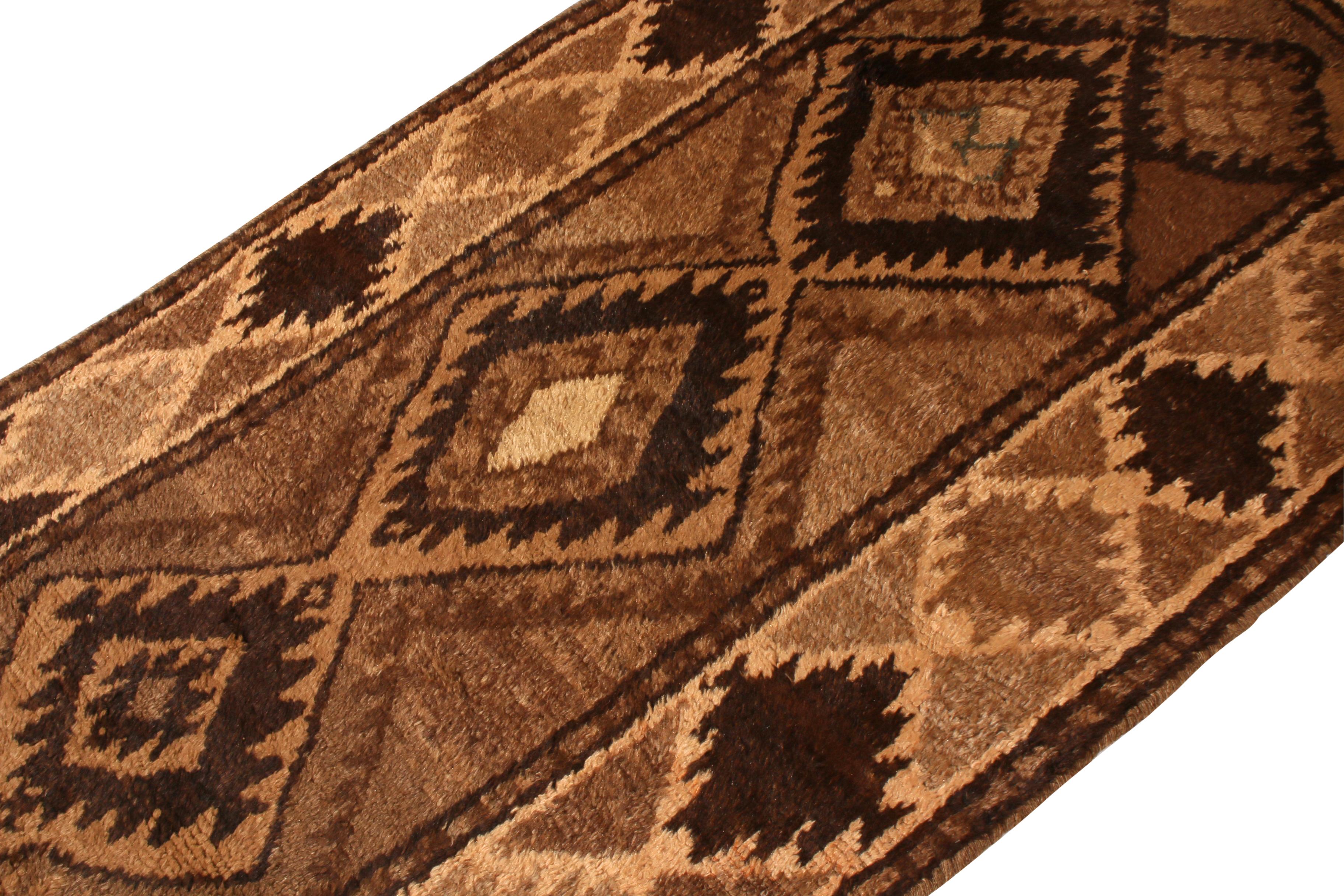 Hand-Knotted 1950s Midcentury Baluch Rug Diamond Beige Brown Vintage Persian by Rug & Kilim
