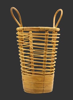 1950s Mid-Century Bamboo and Rattan Trash Can from France, Excellent