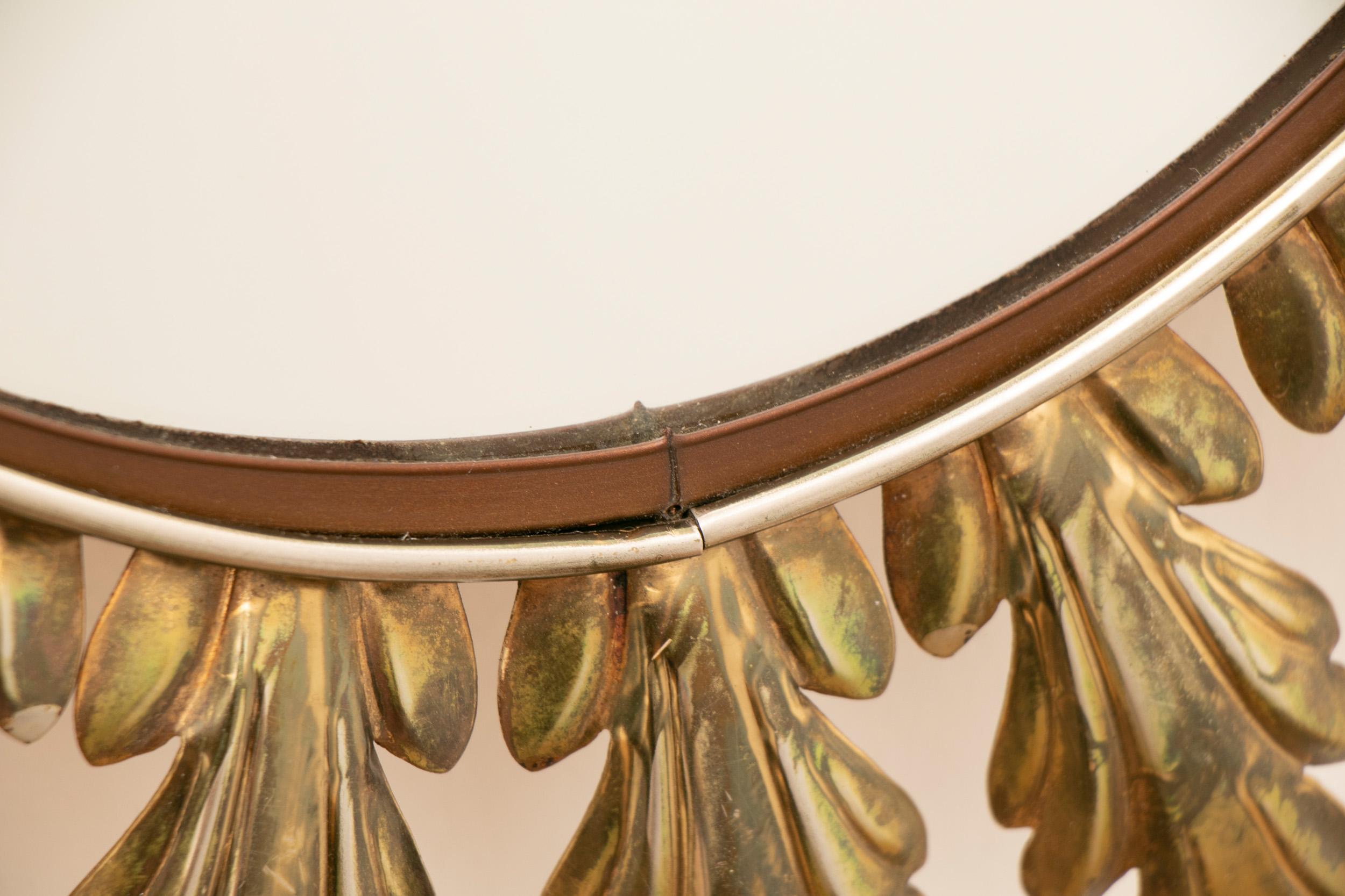 Mid-Century Modern 1950s Midcentury Belgian Deknudt Oval Patinated Brass Floral Leaf Mirror