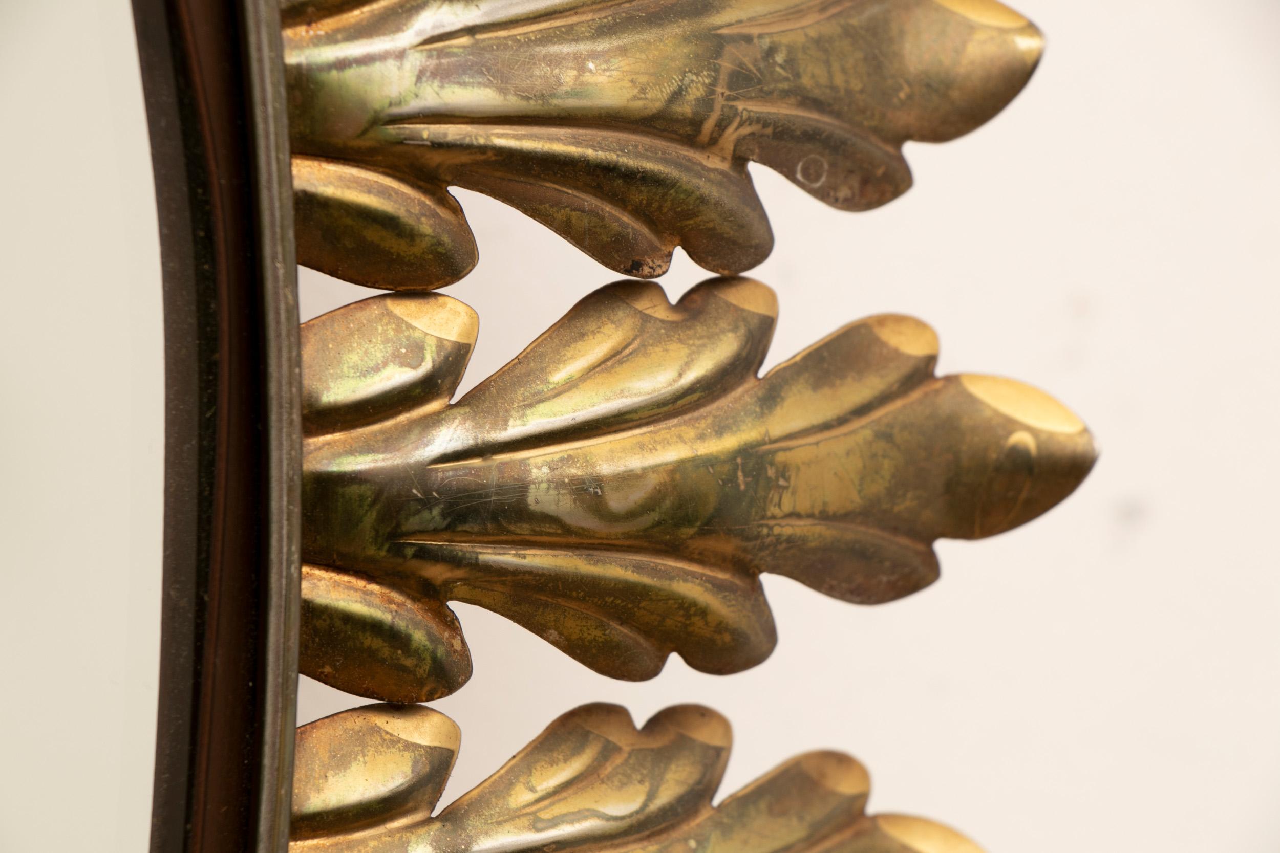 20th Century 1950s Midcentury Belgian Deknudt Oval Patinated Brass Floral Leaf Mirror